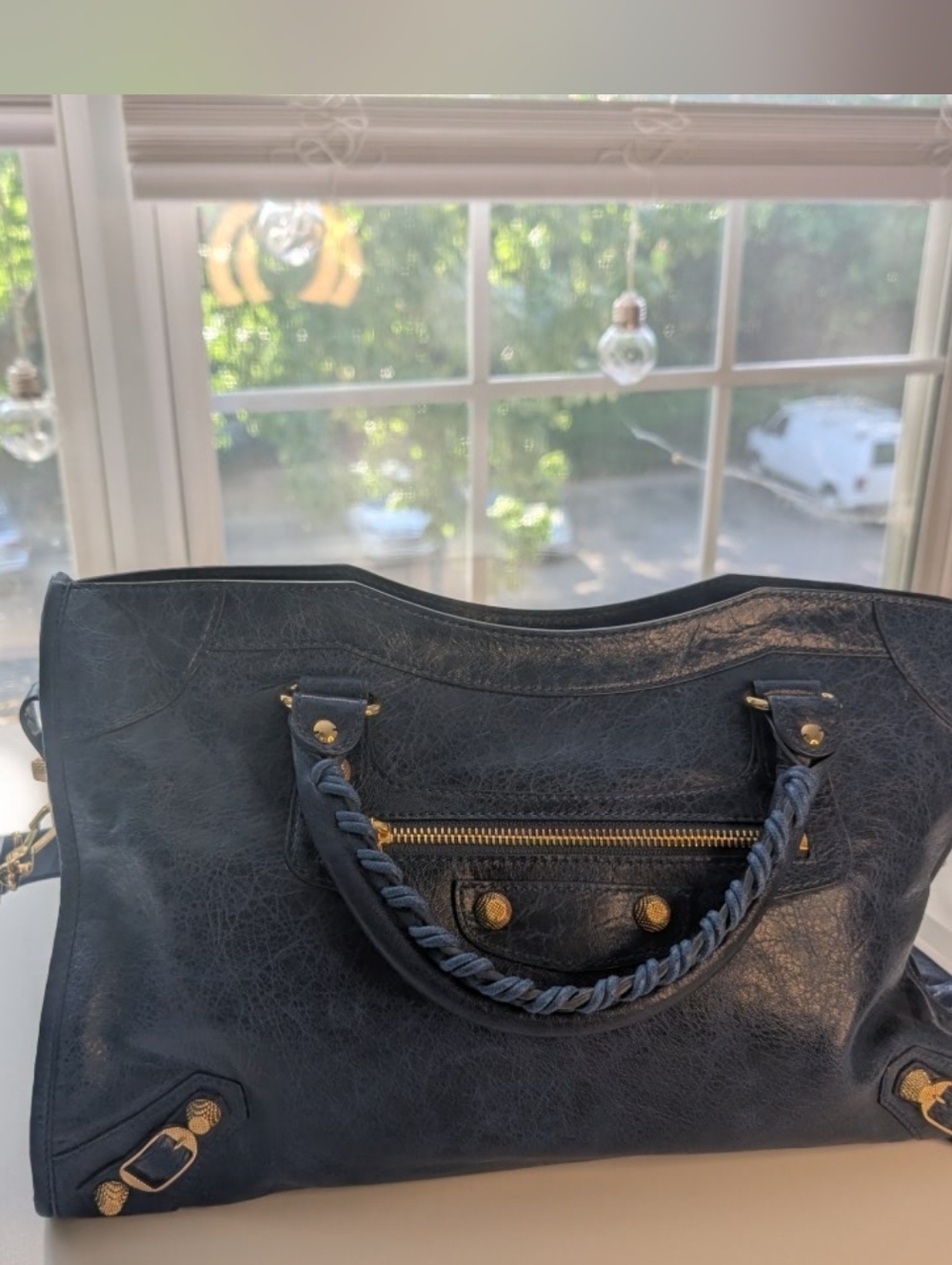 Blue Shoulder Leather Bag